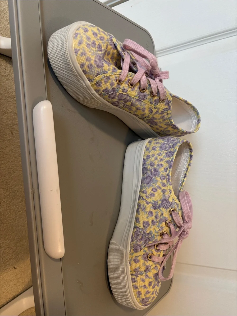 LoveShackFancy Yellow & Lavender Floral Platform Sneakers with Pink Laces